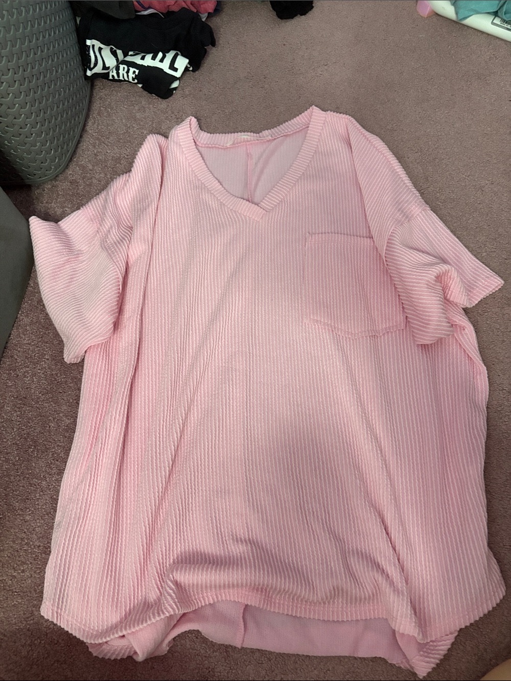 Altar'd State Pink V-Neck Short Sleeve Ribbed Knit Top